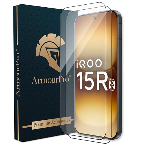 Image of ArmourPro Tempered Glass for IQOO 15R - 9H Anti Scratch Screen Protector, Edge to Edge Coverage, HD Clarity, Smooth Touch, Case Friendly | Black, Pack of 2