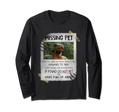 Great fun T-rex tee Design with dinosaur missing Pet Manche Longue