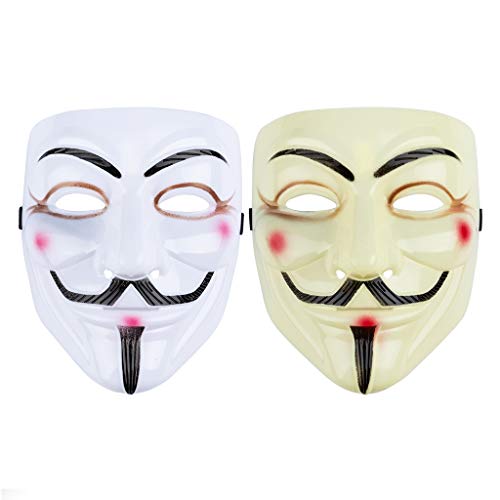 Baipin V Vendetta Máscara anónima Conjunto de 2 Piezas Careta de V para Vendetta Cosplay Guy Fawkes Masquerade Horror Divertido Scary Face Mask Fiesta de Halloween Cover