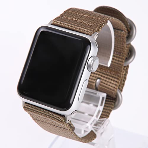 Airself Apple Watch 対応ベルト コンパチブル 時計バンド NATOベルト アップルウォッチ交換ストラップ iWatch 38mm 40mm 41mm 42mm 44mm 45mm Watch Series 6/SE/5/4/3/2/1に対応 (38mm/40mm/41mm, ライトブラウン(銀バックル))