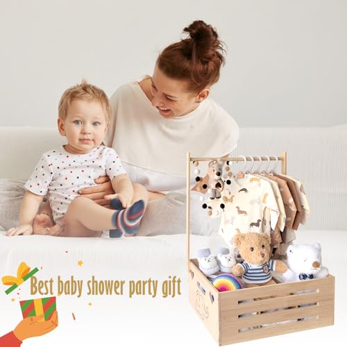Image of fun-plus Super Size Baby Shower Crate Closet, Baby Shower Basket with Handle Baby Storage Crate, Wooden Crate for Pregnancy New Parent (Bamboo made)