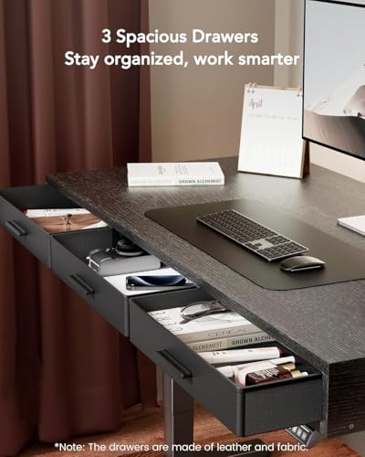 Image of HUANUO Electric Standing Desk with Drawers, C-Clamp Mount Compatible, 40 x 22 Inch Height Adjustable Sit Stand Desk, Fabric Drawers, Home Office Stand Up Desk with 4 Custom Height Settings, Black