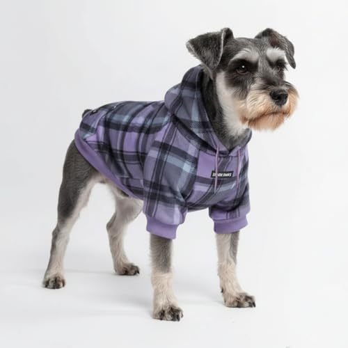 Image of Spark Paws Dog Hoodie - Premium Dog Sweater for Small, Medium, and Large Dogs | Warm Outfits for French Bulldogs, Pitbull, Puppy, Winter Jacket Alternative - Purple Plaid - M