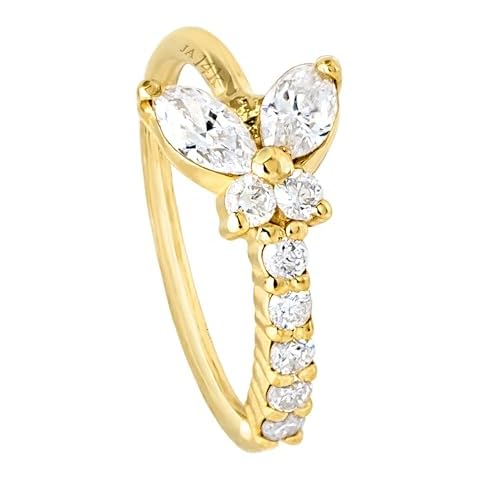 Jewelry Avalanche 20G 14K Yellow Gold 0.15 ctw Diamond Butterfly Nose Hoop Ring Women's 5/16"(8mm) Nose Ring Twist-open Prong Set Diamonds BTF1-WDYG Cover