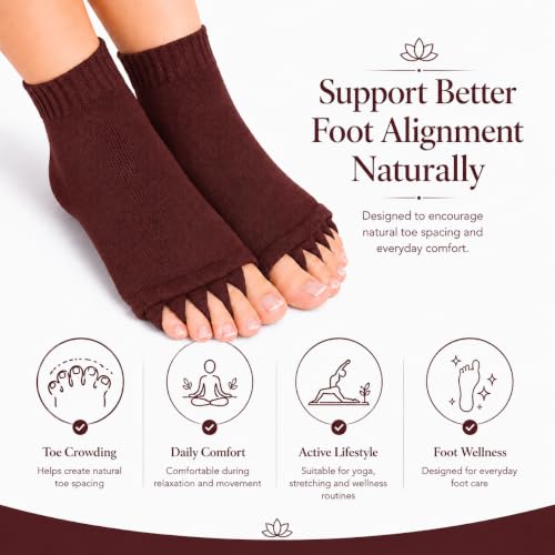 Image of Foot Alignment Orthopedic Cotton Socks for Men & Women | Five Toe Separator | Foot Pain Relief | Bunion Corrector | Plantar Fasciitis Support | Improves Posture & Flexibility | Free Size | Brown | 1 Pair