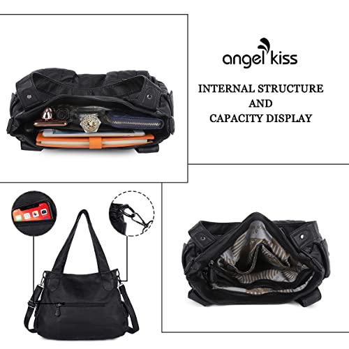 Image of Purses Women Handbags Large Double Zipper Multi Pocket Washed Shoulder Bags Purse with compartments Designer