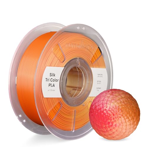 Image of Numakers Tri-Color Silk PLA Filament 1.75mm 1kg | Premium Glossy PLA for 3D Printing | Smooth Shine Vibrant Triple Tone Color Shifts | Easy to Print High Detail Finish (Red-Orange-Gold)