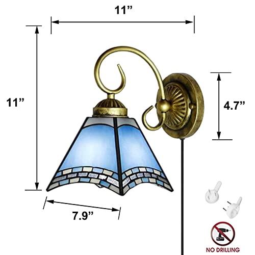Image of Kiven Wall lamp E26 1-Light Plug-in Bulb not Included Wall Sconce Glass Shade 6 Foot Black Cord(BD0513)