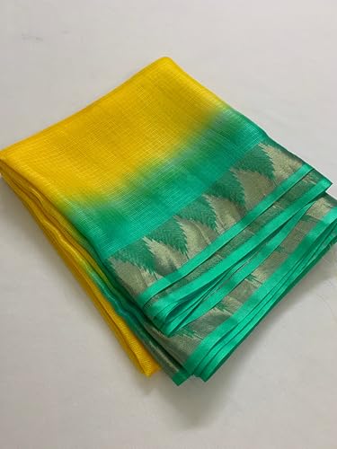 Image of Women's Bhagalpuri Pure Kota Doria Silk Net Saree With Temple Zari Border and Running Blouse Piece
