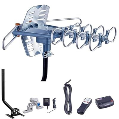 Digital Amplified Outdoor TV Antenna - Long Range, 360° Rotation, Supports 2 TVs - 4K 1080P VHF UHF - Wireless Remote, Mounting Pole, 40ft RG6 Coax Cable - Perfect for Roof and Outdoor Use