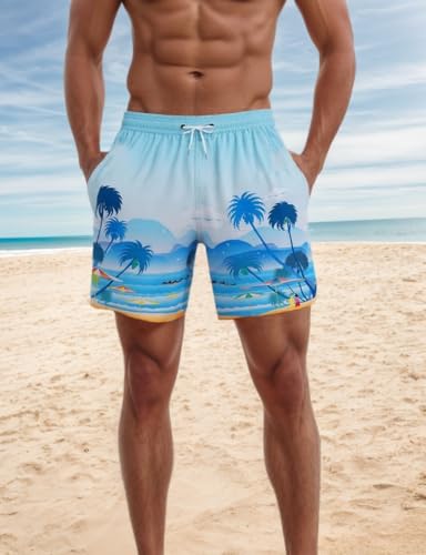 Mens Swim Trunks Quick Dry Beach Shorts Bathing Suit Swimwear Board Shorts with Pockets