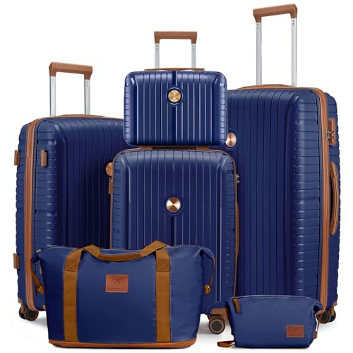 Image of Joyway Luggage Sets 6 Piece PP Hardside Carry on Suitcase with Spinner Wheels and TSA Lock for Travel, Blue