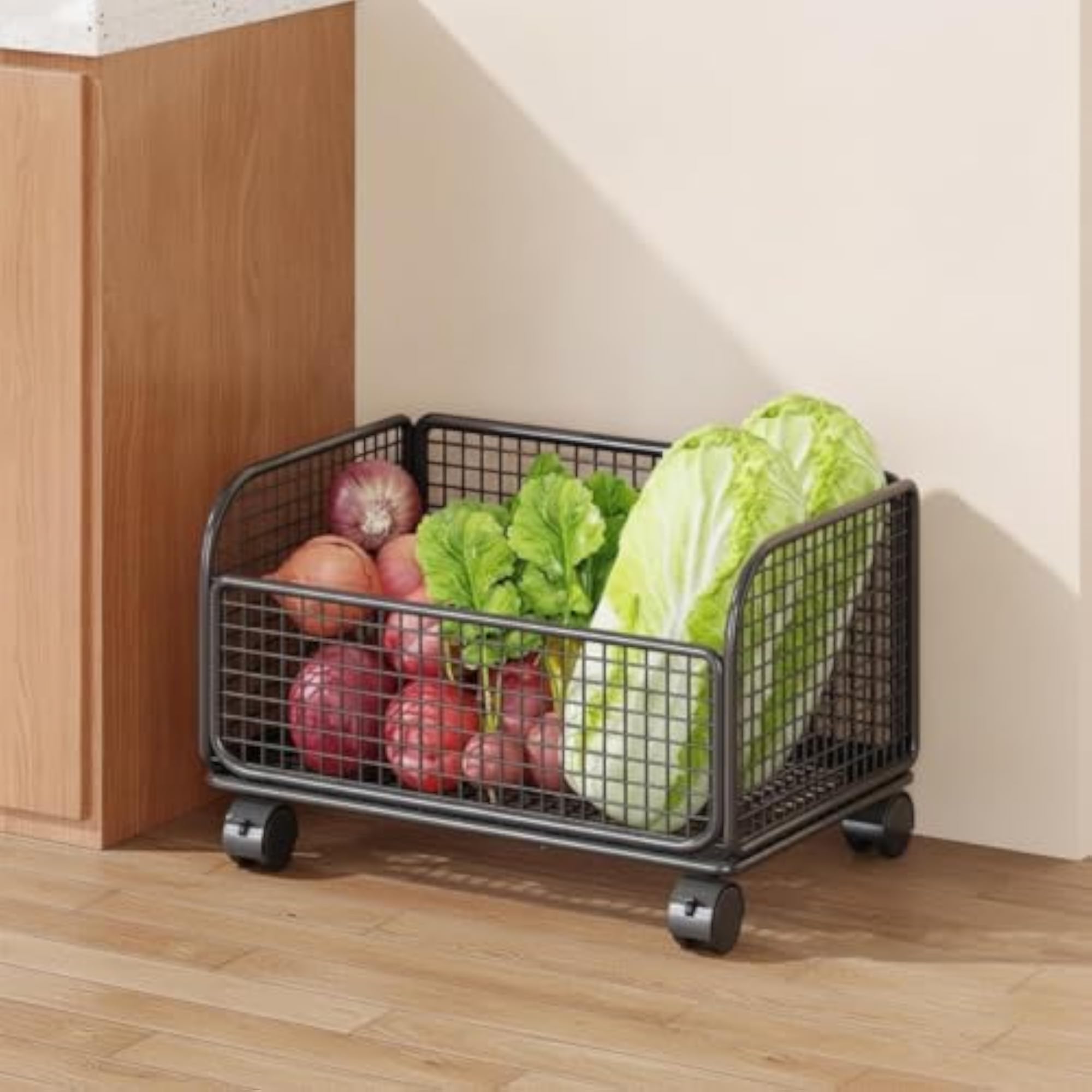 Floor-Standing White Vegetable Basket for Kitchen Storage