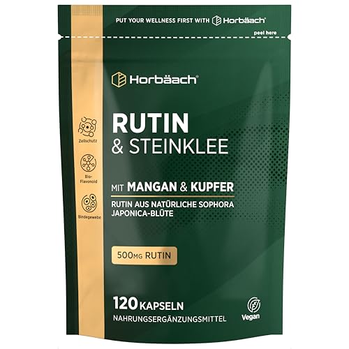 Rutin Steinklee Kapseln Hochdosiert Komplex | mit Mangan und Kupfer | 120 Vegane Kapseln | Horbaach