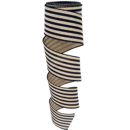 Leecogo Burlap Ribbon Wired,2 1/2”x10 Yard,Black Stripe Rustic Ribbon for Easter, Christmas, Wreath, Spring, Summer, Wedding, Baby Shower, Birthday