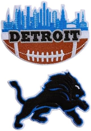 2Pcs City of Detroit On Half Football and Black Lion Patches Embroidery Iron on,Sewing on Fabric