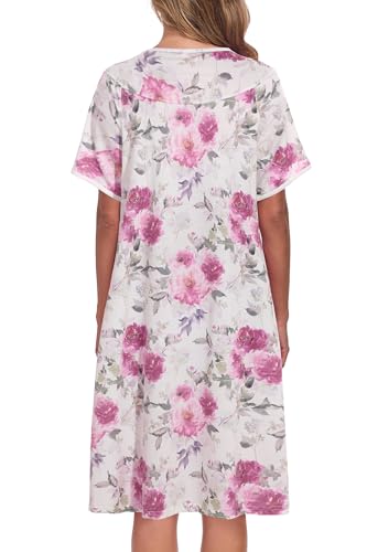 Image of AVIIER Nightgows for Women Soft Cotton Night Shirts Short Sleeve Sleepwear with Pockets