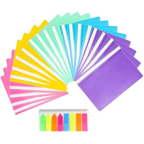 Geila A4 Two-Prong Document Organizer Folder Set - 20 Pack, Plastic Project Folders with Prongs, Includes 5 Sheets of Sticky Labels for Document & File Classification Cover