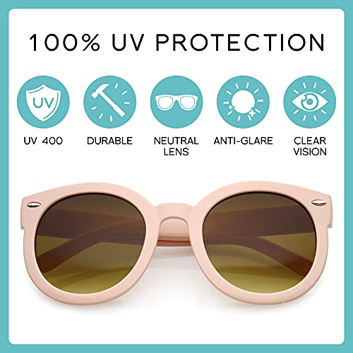 Image of zeroUV - Round Retro Oversized Sunglasses for Women with Colored Mirror and Neutral Lens 53mm