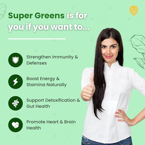 Image of Healeo Super Greens Powder 75g | Daily Greens with 40 Plant-Based Ingredients | Acne Control, Skin Health, Digestion, Detox & Immunity | Superfood Green Powder Supplement for Men & Women