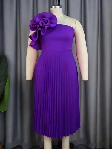Image of AOMEI Women's One Shoulder 3D Flower Sleeveless High Waist Pleated A Line Long Dress Party Summer