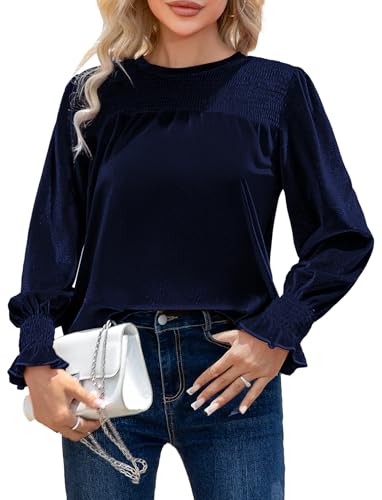 Women's Blouses Dressy Casual Crewneck Long Sleeve Shirts Elegant Velvet Tunic Tops Fall Winter Fashion 2025