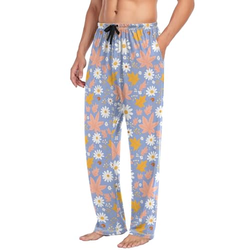 Men's Pajama Pants Daisy Maple Leaves Pajama Pants for Men PJs Bottoms Drawstring Pockets Sleep Lounge Pants S4