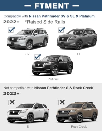 Image of Roof Rack Cross Bars 300lbs Compatible with Nissan Pathfinder 2022 2023 2024 2025 2026 SV SL Platinum with Raised Side Rails,Heavy Duty All-Metal Aluminum Crossbar Luggage Racks Roof Rails