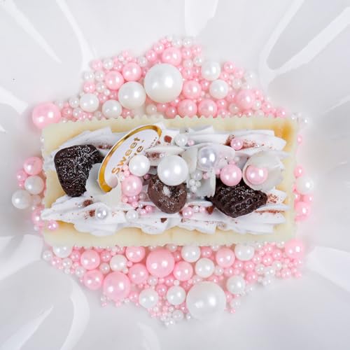 Image of Pink and White Pearl Sprinkles for Cake Decorating, 130g /4.6oz Edible Valentines Sprinkles Mix, Sugar Candy Pearls for Baking, Cookie Decorations and Cupcake Toppings, Wedding Shower Party Supplies