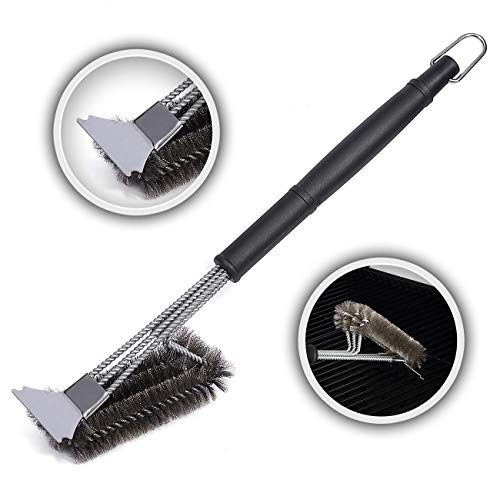 Strattore Brosse à Barbecue 3 en 1 Fil d'acier Inoxydable Brosse de Nettoyage pour Barbecue à Charbon ou Électrique