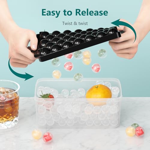 Image of Optish Ice Cube Tray with Lid and Bin, 3 Pack Ice Trays for Freezer, 99 Pcs Round Ice Cube Mold, Ices Maker Bucket with Scoop for Cocktail, Coffee, Rv Accessories, Easy to Release (1 inch, Black)
