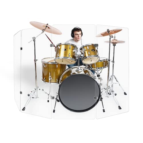 Pennzoni 4Ft Drum Shield W/Chrome Hinges, Comes W/ 4 Drum Panels, & 6 Chrome Hinges, Premium Clear Acrylic Panels, Drum Screen #TOP4