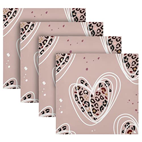 Kigai Leopard Love Cloth Napkins Set Of 6 Washable Reusable Polyester Table Napkins For Home Holiday Party Wedding Decoration 20 X 20 Inches #TOP4