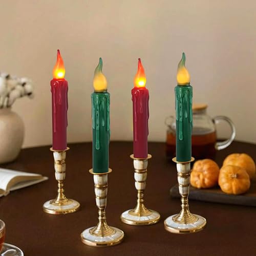 Image of LED Flameless Short Taper Candles with Remote, 6.7 Inch Christmas Candlesticks Dripless Battery Operated Flame for Fireplace Holiday Decor, Pack of 4