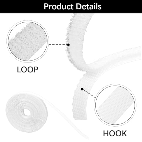 Image of 12.5 Yards Wide 0.24 Inch White Hook and Loop Strips Adhesive Double Sided Sticky Sticky Tape Self Adhesive Back Nylon Fabric Fastener for Sewing Crafts Home Office Car Projects