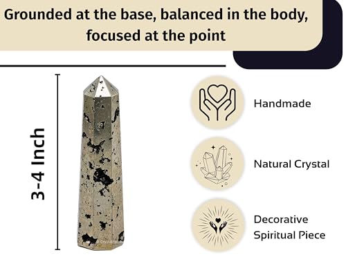 Image of Crystal Heaven Certified Raw Pyrite Crystal Tower Obelisk Point For Chakra, Healing & Balancing-Aaa Grade Original Certified Gemstone Agate For Reiki Meditation Yoga Spiritual (3-4 Inches)