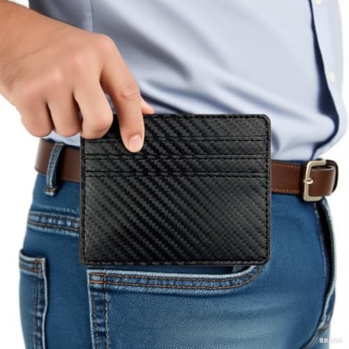 DuskDrapes Ultra Slim Card Holder - Black Carbon Fiber Minimalist Wallet | RFID Blocking | Credit Card Holder3