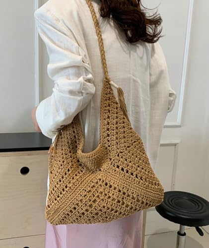 Boho Straw Bags for Women Large Woven Tote Bag Straw Beach Bag Shoulder Bags Purse Handbags Summer Straw Hobo Bag4