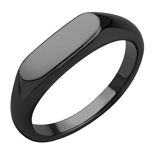 555Jewelry Solid Stainless Steel Oval Signet Ring, Plain Signet Seal Ring, Vintage & Pinky Ring, Biker Style, Black, US Size 9