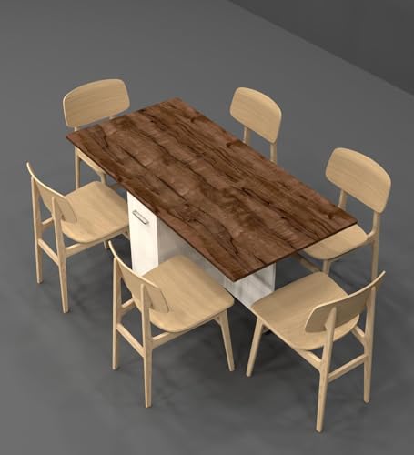 Image of SPECIALITY PANELS Folding Dining Table with Storage, 6 Seater, Brown Wood Top with Cream Base, 149x74x76 cm, Space Saving Kitchen Table on Wheels