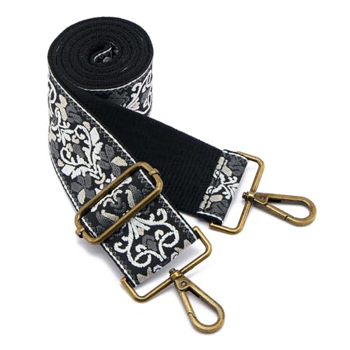 Image of ZOOEASS Bronze Buckles Purse Strap, 2 inch Wide Crossbody Handbag Strap Adjustable Replacement Shoulder Strap Vintage Embroidery