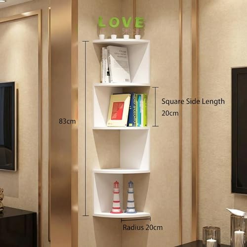FRAWENLECO Eckregal ohne Bohren, Wandhalterung, 5-stöckiges schwebendes Eck-Bücherregal mit Haken, platzsparendes Zick-Zack-Pflanzenregal für Schlafzimmer, Wohnzimmer, Badezimmer, Home Office