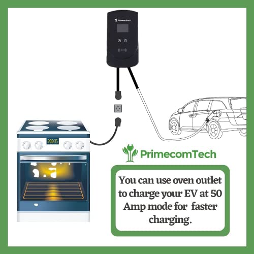 50 Amp - Primecom.tech Level-2 Smart Electric Vehicle Home Charging Station 220 Volt For Tesla And All Ev Brands 30' Feet Length (25 Feet, Nema 14-50P) #TOP5