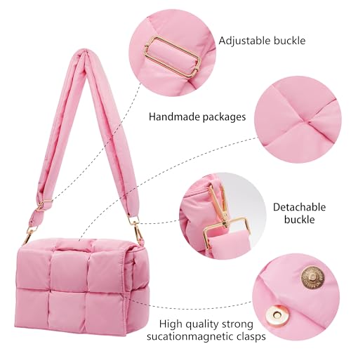 Image of Shoulder Bag Lightweight Puffer Tote Crossbody Bag Handwoven for Women | waterproof nylon, durable, soft padded texture, versatile for travel, work, weekend, everyday, adjustable strap