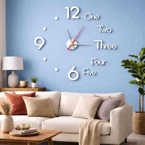 Image of PulGos 90cm Giant DIY Wall Clock - 3D Modern Number Sticker for Home, Office, Living Room, Bedroom & Hall - Large Frameless Self-Adhesive Wall Decor - Stylish Acrylic Statement Timepiece for Interior