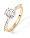 PAVOI 14K Yellow Gold Plated 1.25CT Oval Cubic Zirconia Promise Engagement Ring | Solitaire Wedding Bands | Halo Fake Engagement Ring for Women | Size 8