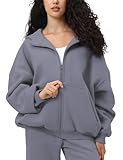 FAIABLE Oversized Zip Up Hoodie for Women with Pockets Winter Long Sleeve Sweatshirts 2025 Winter Jackets Fleece Fall Outfits Grey L