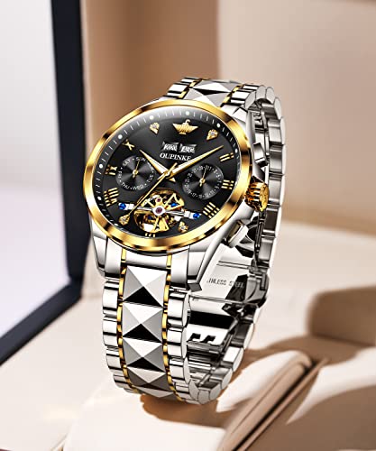 OLEVS Men's Casual Fashion Waterproof Gold Stainless Steel Band Quartz Gold Watches Gifts for Men