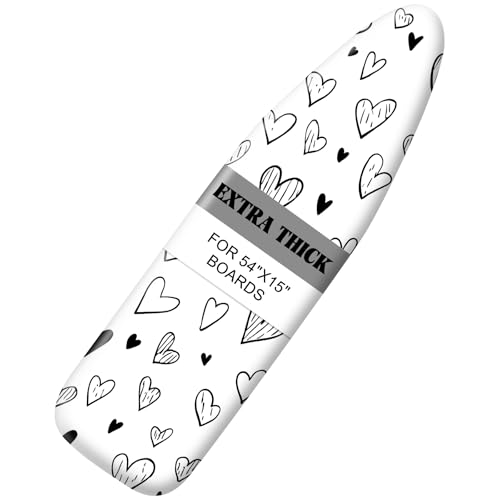 Image of Quick Install Ironing Board Cover 15 inch x 54 inch Ironing Board Cover with Nose Strap Pocket and Elastic Sides Anti-Slip and Heat-Resistant Stylish Home Ironing Board
