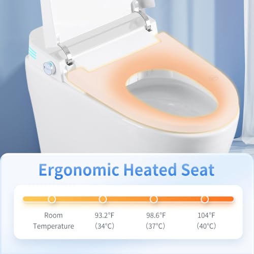 Inodoro inteligente sin tanque Virubi con bidé integrado, inodoro de una pieza con descarga automática, asiento calefactado, agua tibia y secado, temperatura ajustable, control remoto y sensor de pie, cerámica blanca para baño miniatura 6